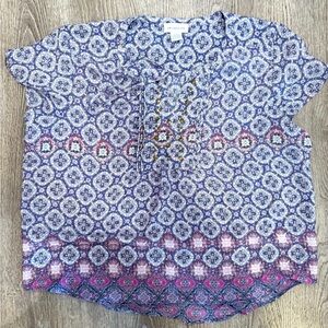 Liz Claiborne Blue and Pink Patterned Blouse